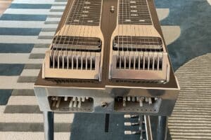 double neck pedal steel guitar showing E9 and C6 tunings