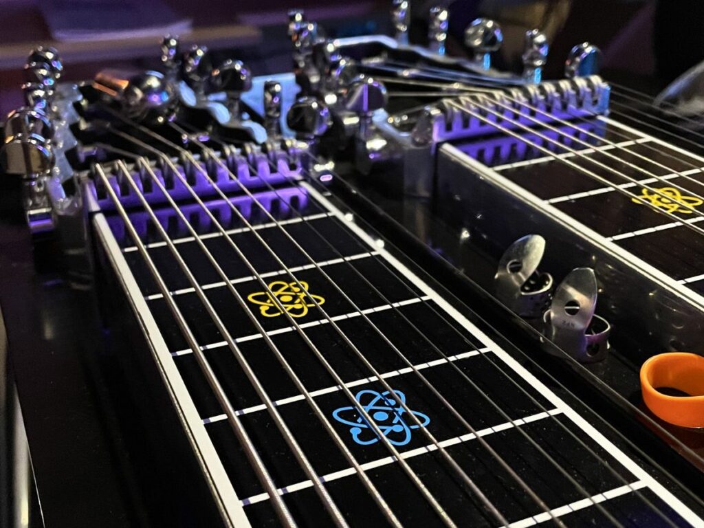 pedal steel guitar in studio view of fretboard
