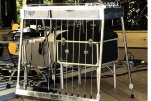 pedal steel guitar pedals and knee levers on stage