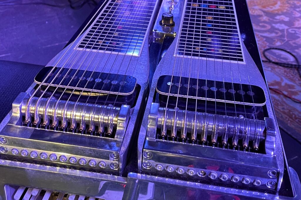 pedal steel fretboard and pickup view on stage