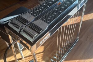 pedal steel in practice room to practice with backing tracks